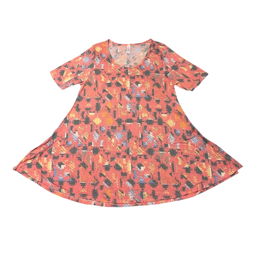 LuLaRoe Perfect T Tunic Womens S Coral Pink Geometric Southwestern NWT #123